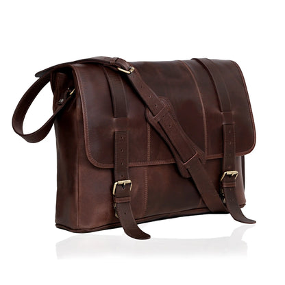 LUXE VOYAGER LEATHER MESSENGER - BROWN