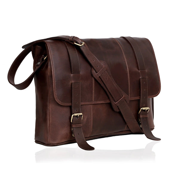 Angel Brown Leather Messenger Bag For Men
