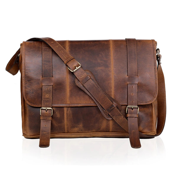 Angel Tan Leather Messenger Bag For Men
