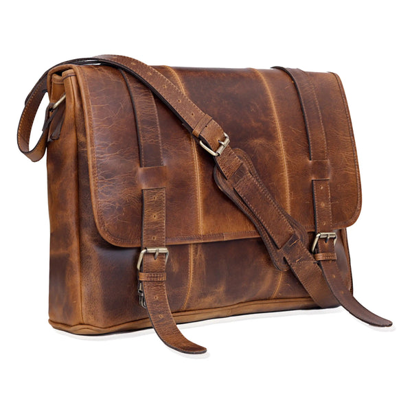 Angel Tan Leather Messenger Bag For Men