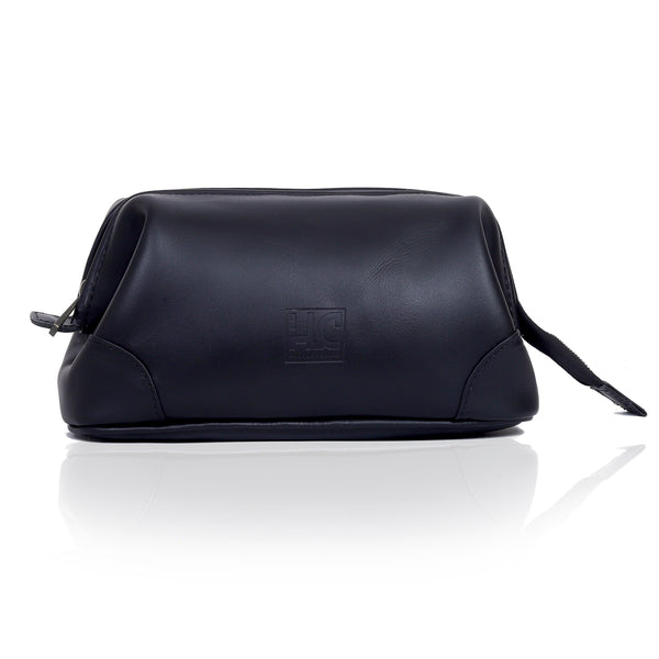 Derby Unisex Black Leather Toiletry Bag