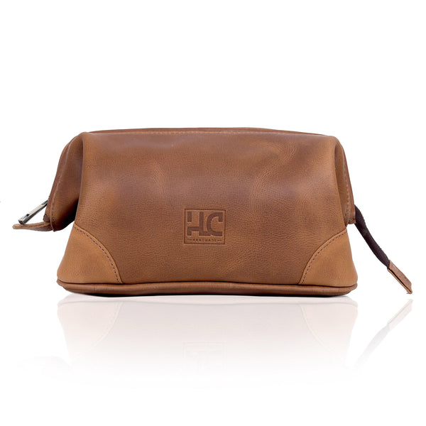 Derby Unisex Tan Leather Toiletry Bag