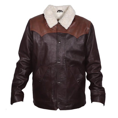 Frontier Shearling-Lined Leather Jacket – Dark Chestnut & Saddle Tan