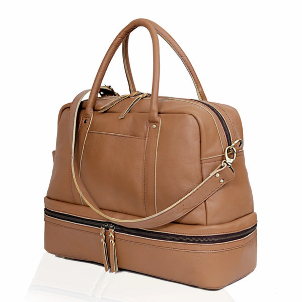 Liverpool Tan Leather Duffle Bag For Women