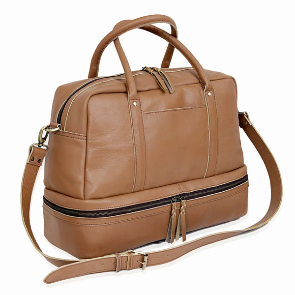 Liverpool Tan Leather Duffle Bag For Women