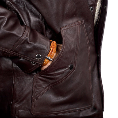 Frontier Shearling-Lined Leather Jacket – Dark Chestnut & Saddle Tan