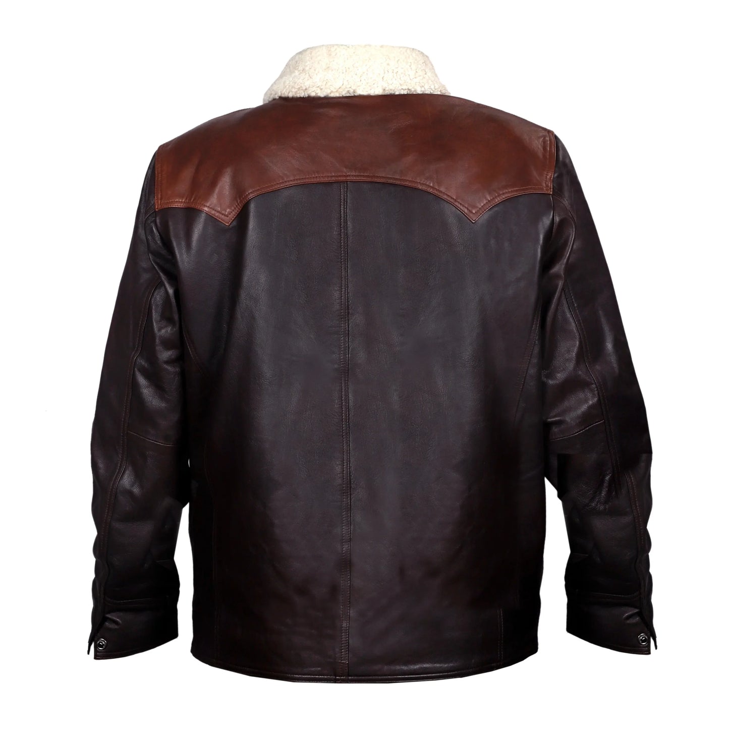 Frontier Shearling-Lined Leather Jacket – Dark Chestnut & Saddle Tan