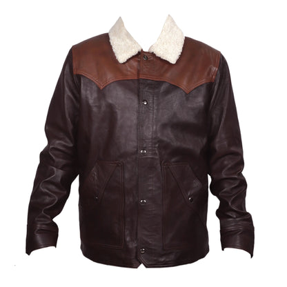 Frontier Shearling-Lined Leather Jacket – Dark Chestnut & Saddle Tan