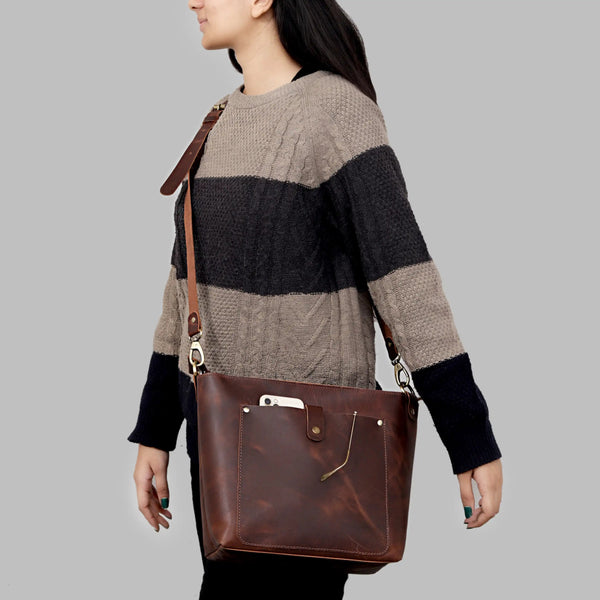 Manchester Brown Leather Tote Bag For Women