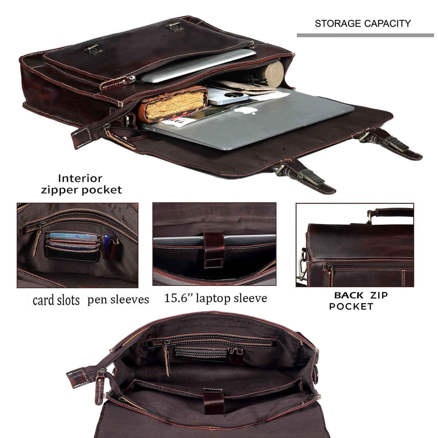 Brown Buffalo Leather Messenger Bag for Men – Landon Vintage Laptop Bag