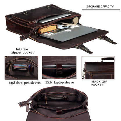 Brown Buffalo Leather Messenger Bag for Men – Landon Vintage Laptop Bag