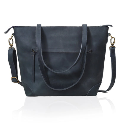 PORTLAND BUFFALO LEATHER TOTE BAG - NAVY