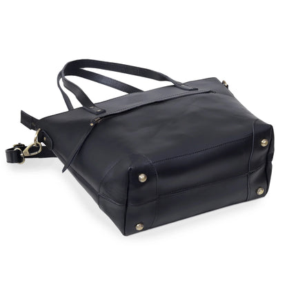 PORTLAND BUFFALO LEATHER TOTE BAG - BLACK