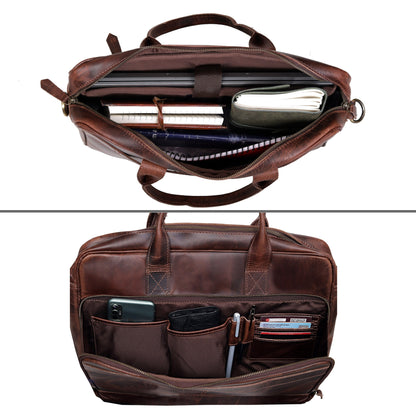 AUSTIN LAPTOP LEATHER BRIEFCASE - BURGUNDY