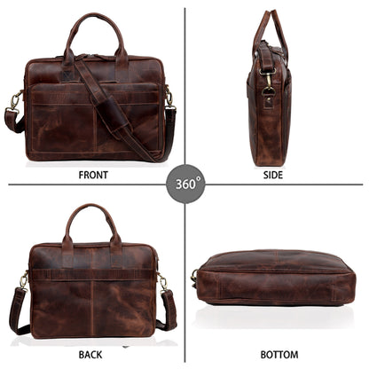 AUSTIN LAPTOP LEATHER BRIEFCASE - BURGUNDY
