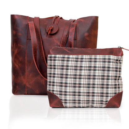 DENVER LEATHER TOTE BAG - RED