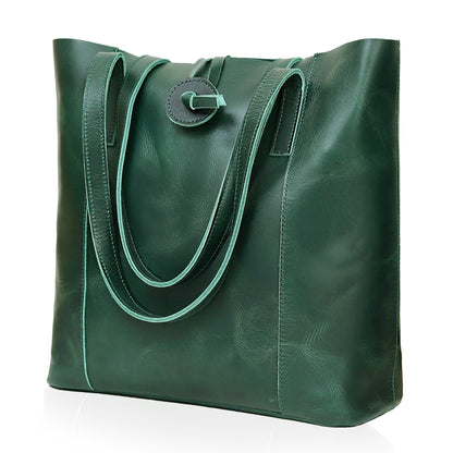 DENVER BUFFALO LEATHER TOTE BAG - GREEN