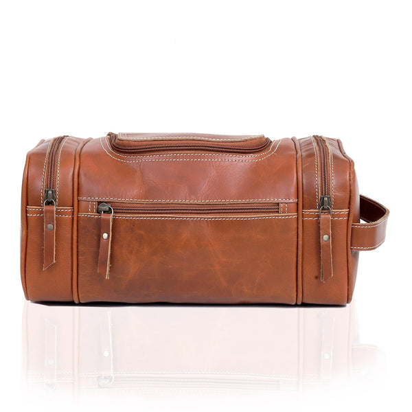 Lincoln Unisex Tan Leather Toiletry Bag