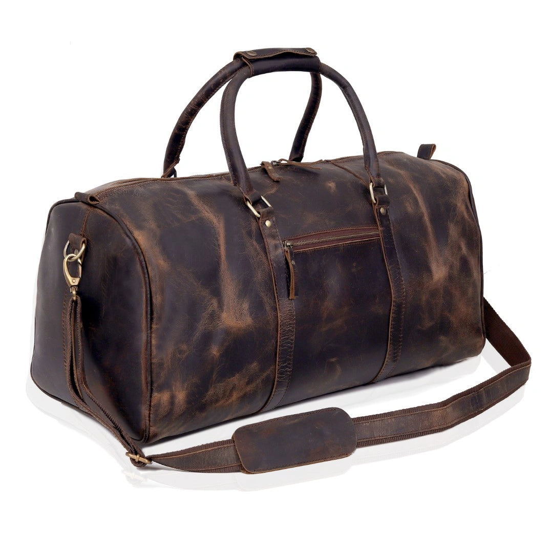 RUSTIC LEATHER DUFFEL BAG - VINTAGE BROWN