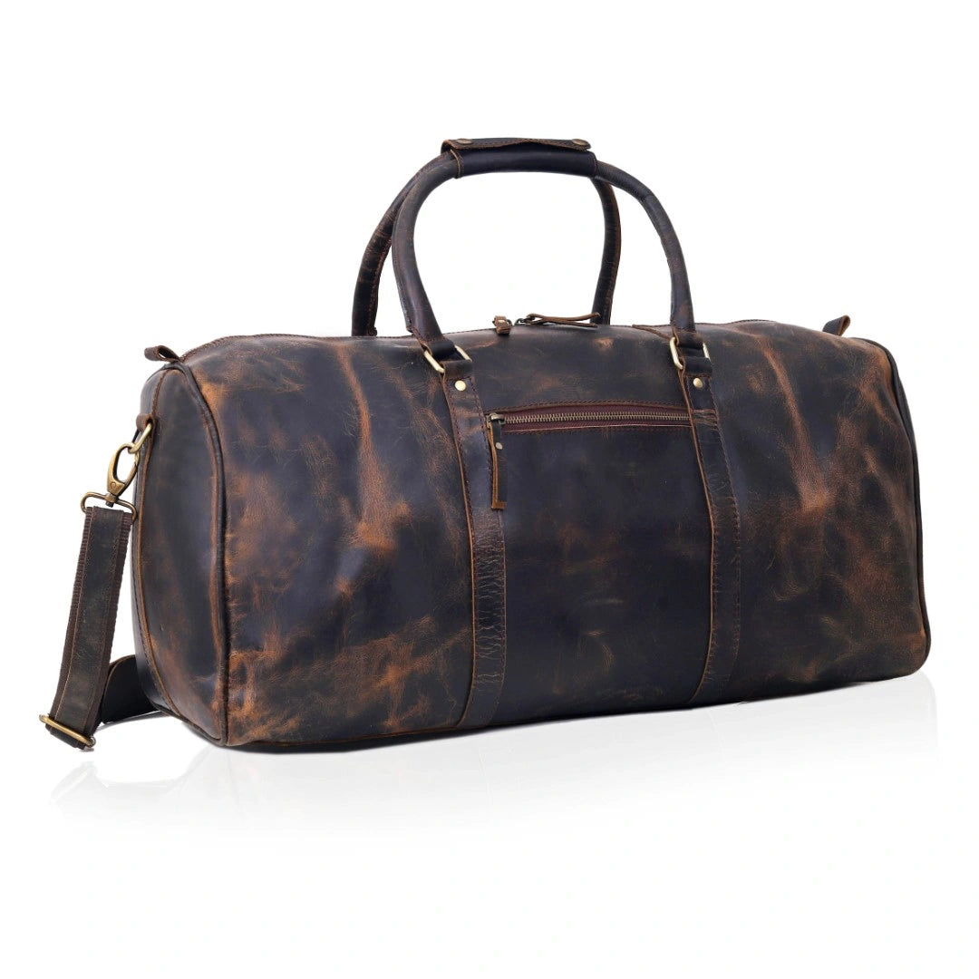 JOHN LEATHER DUFFEL BAG FOR MEN - VINTAGE BROWN