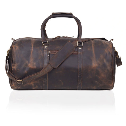 RUSTIC LEATHER DUFFEL BAG - VINTAGE BROWN