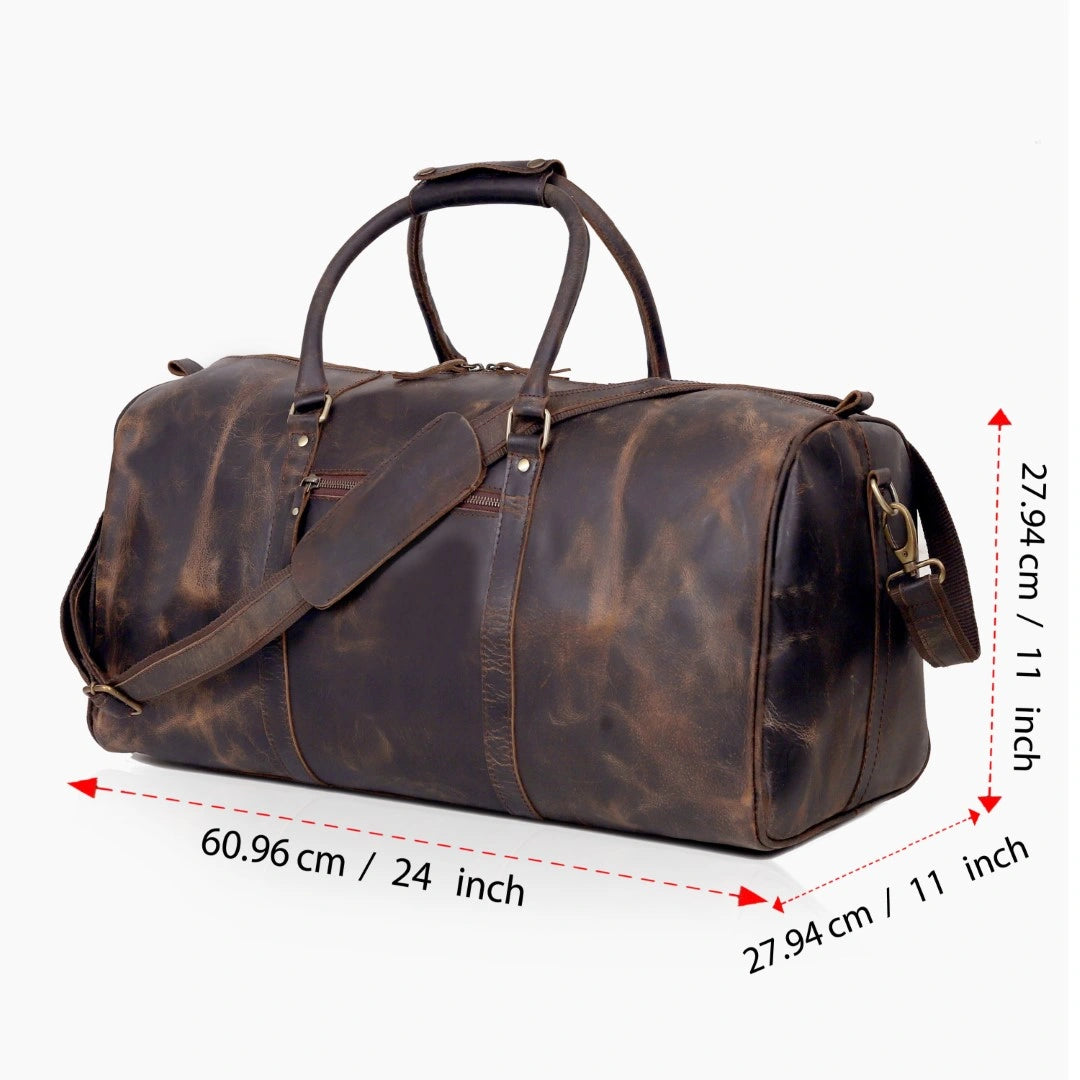 RUSTIC LEATHER DUFFEL BAG - VINTAGE BROWN