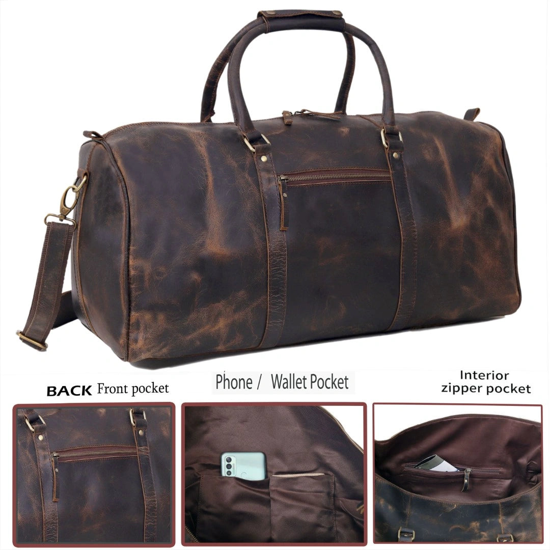 JOHN LEATHER DUFFEL BAG FOR MEN - VINTAGE BROWN