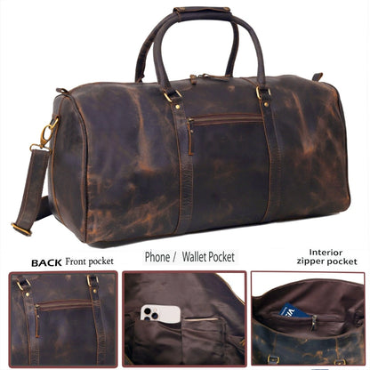 RUSTIC LEATHER DUFFEL BAG - VINTAGE BROWN