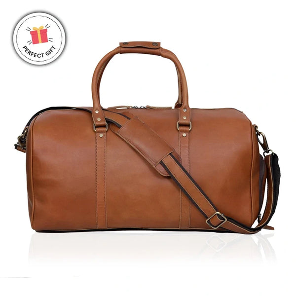Oxford Tan Leather Duffle Bag For Men