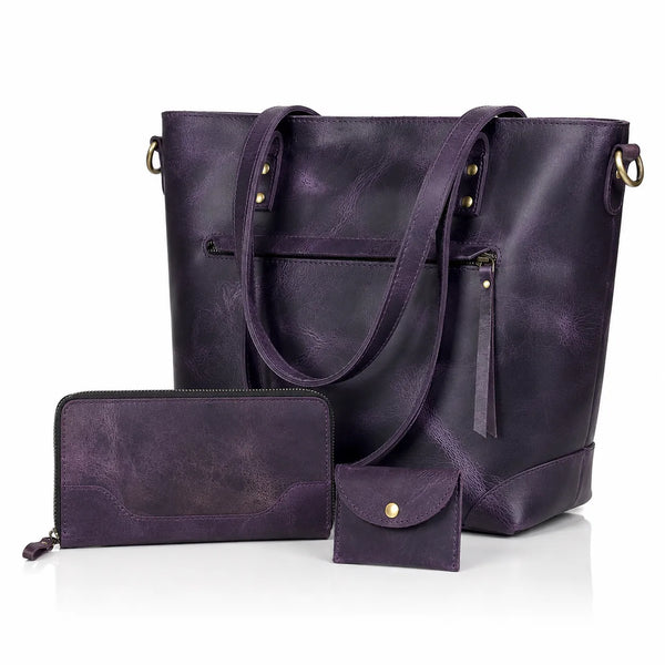 Bournemouth Purple Leather Tote Bag Combo For Women