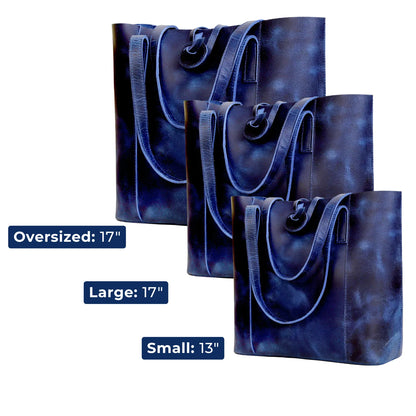DENVER LEATHER TOTE BAG - BLUE