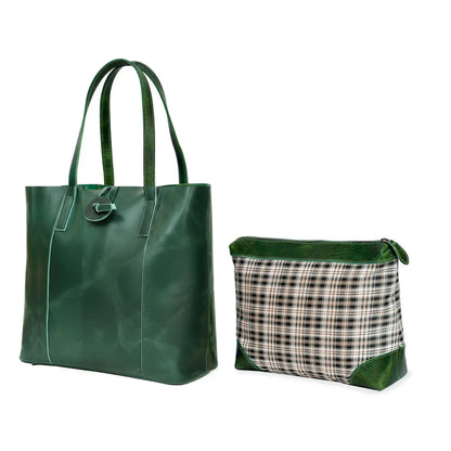 DENVER BUFFALO LEATHER TOTE BAG - GREEN