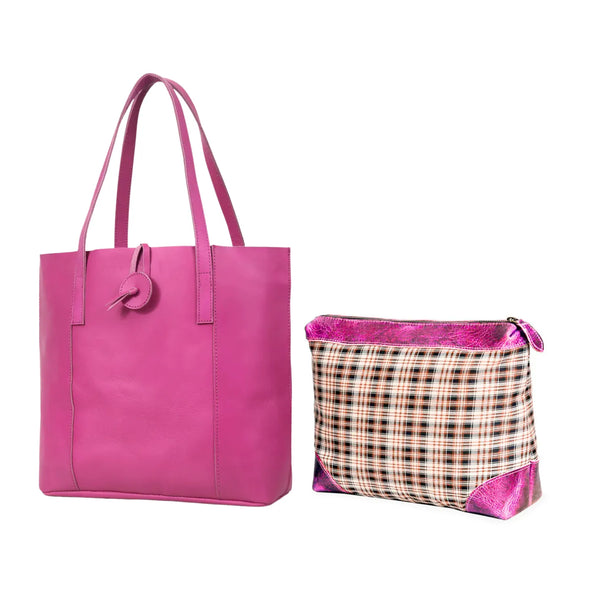 Wrexham Pink Leather Tote Bag Combo For Women