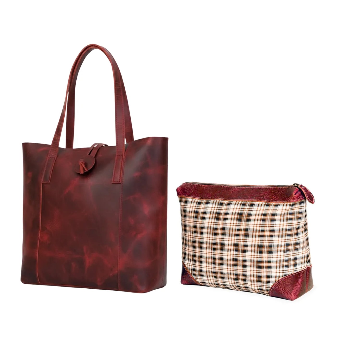 Denver Leather Bag Combo - Red