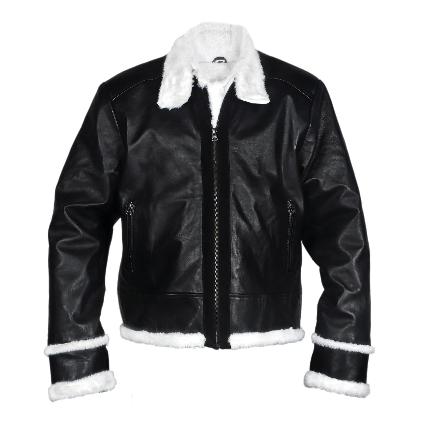 The Maverick: Black Shearling Leather Bomber Jacket