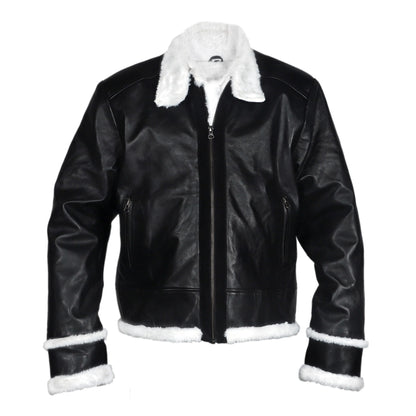 The Maverick: Black Shearling Leather Bomber Jacket
