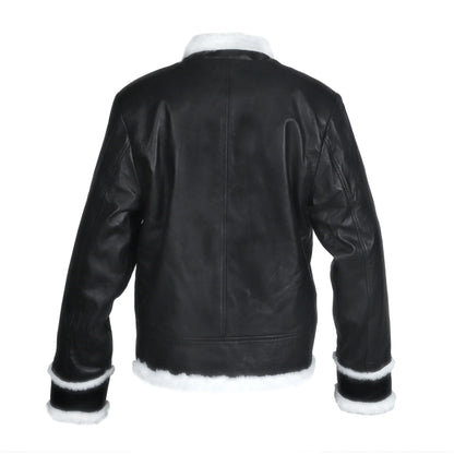 The Maverick: Black Shearling Leather Bomber Jacket
