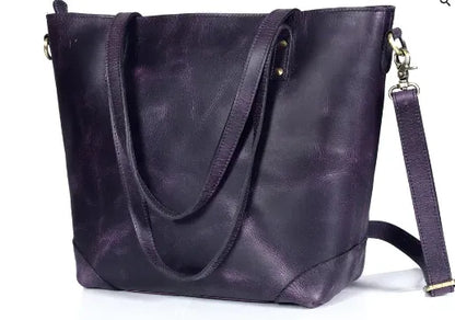 Purple Leather Tote Bag