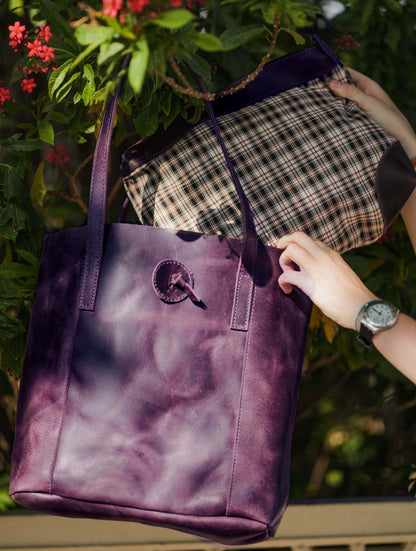 DENVER LEATHER TOTE BAG - PURPLE