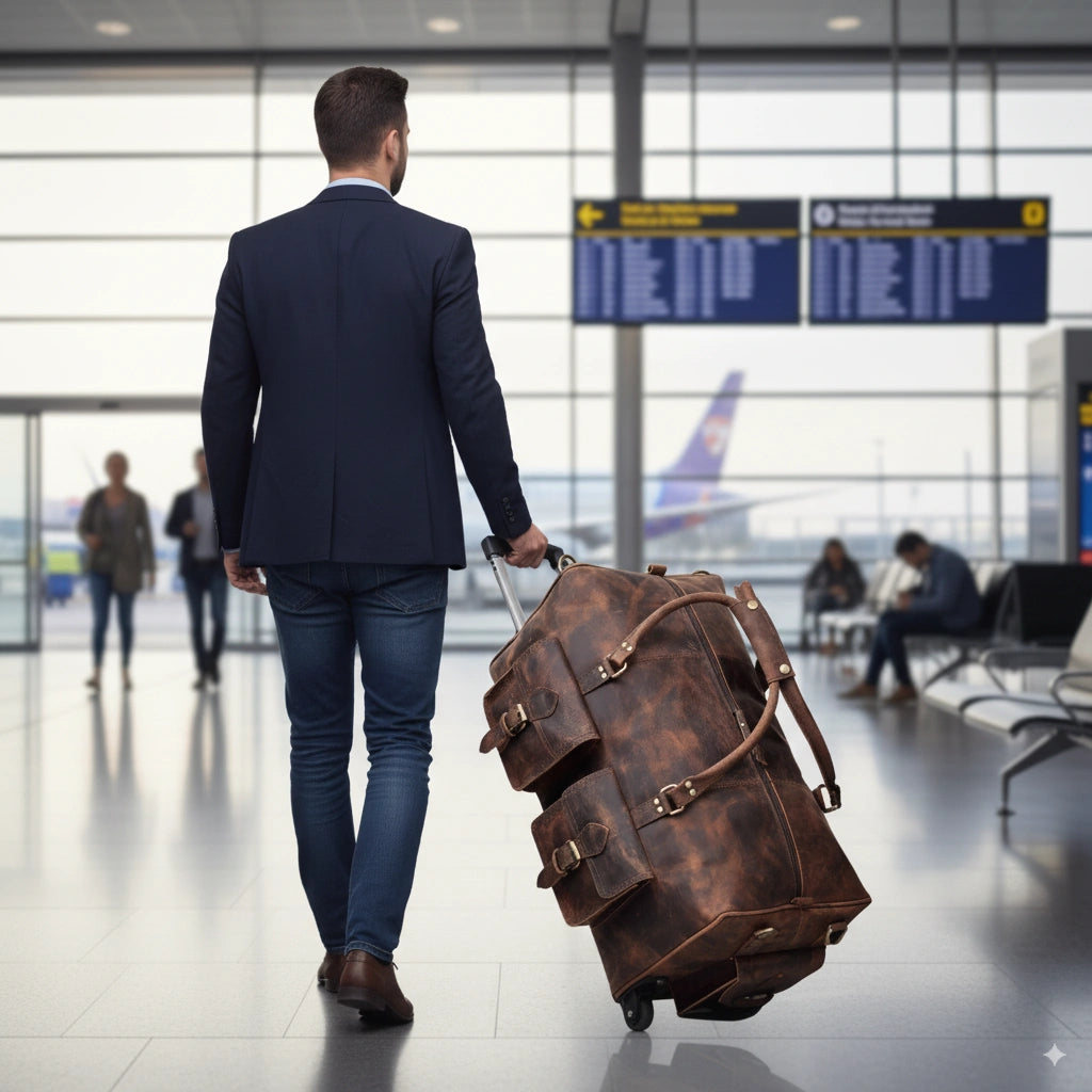 Wheely Leather Duffel Bag With Wheels + Free Leather Toiletry Bag