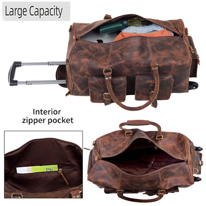 Wheely Leather Duffel Bag With Wheels + Free Leather Toiletry Bag