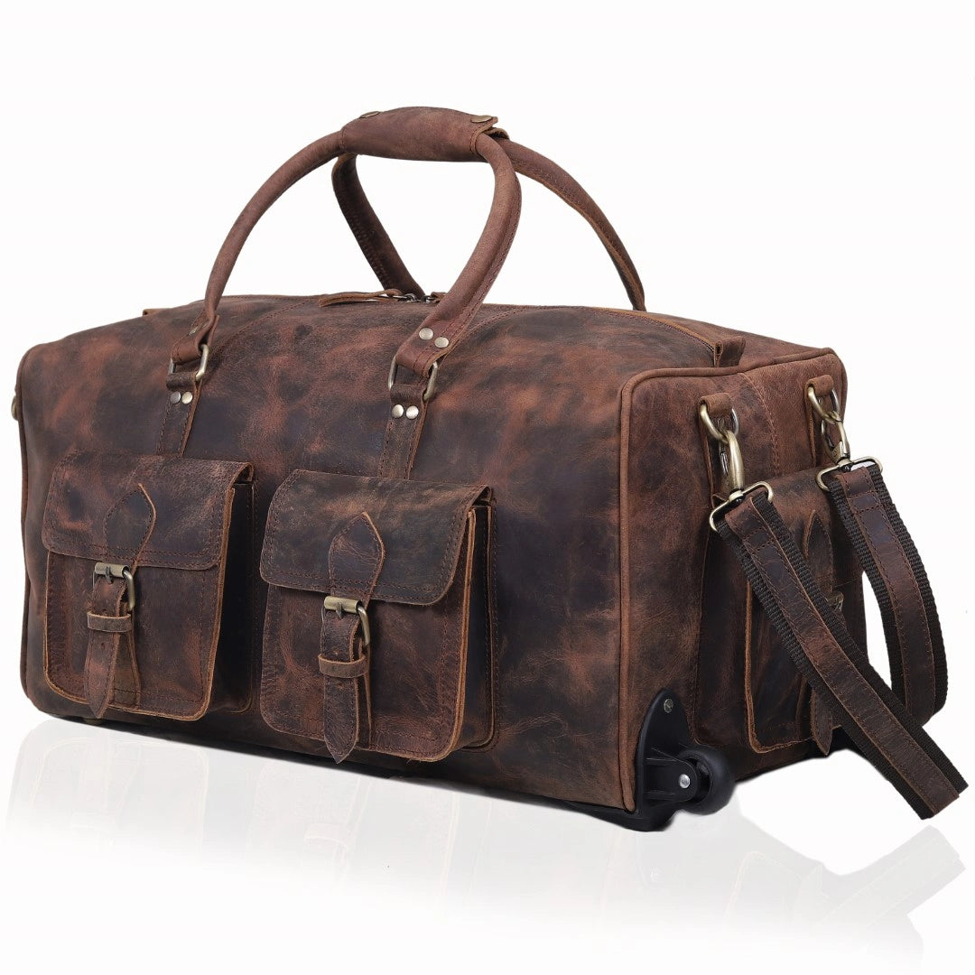 Wheely Leather Duffel Bag With Wheels + Free Leather Toiletry Bag
