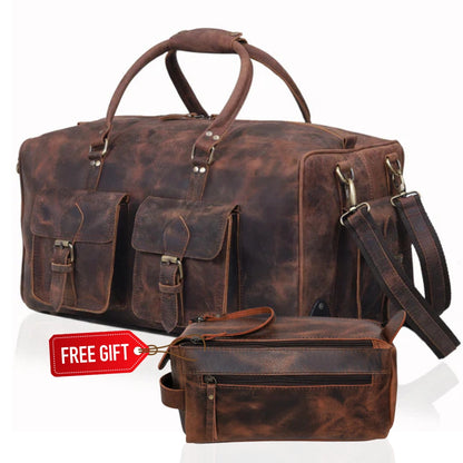 Wheely Leather Duffel Bag With Wheels + Free Leather Toiletry Bag