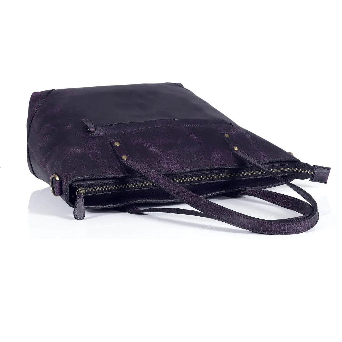 PORTLAND BUFFALO LEATHER TOTE BAG - PURPLE