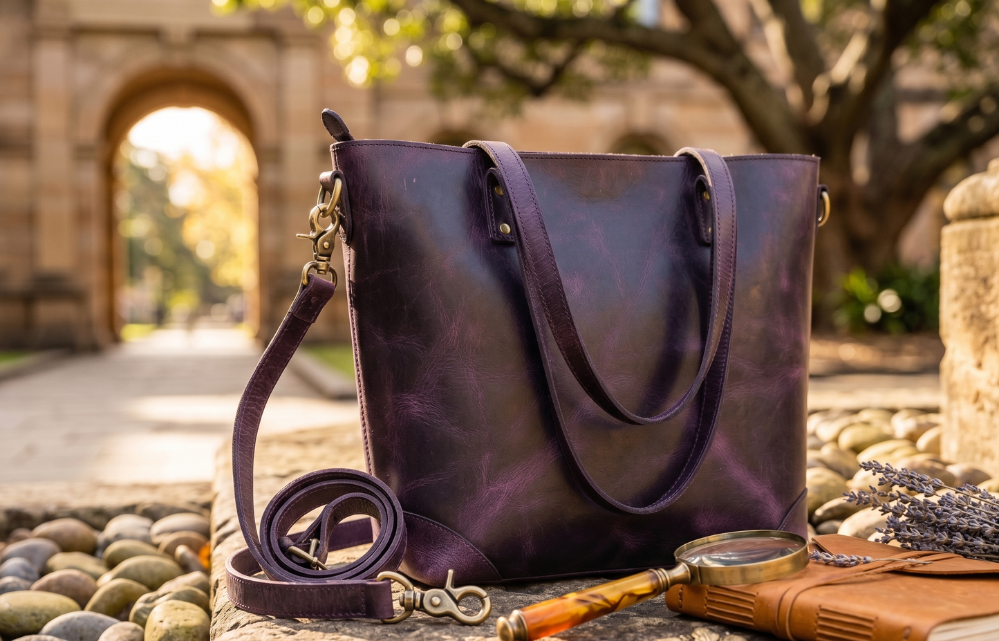 Berry Purple Leather Tote Bag