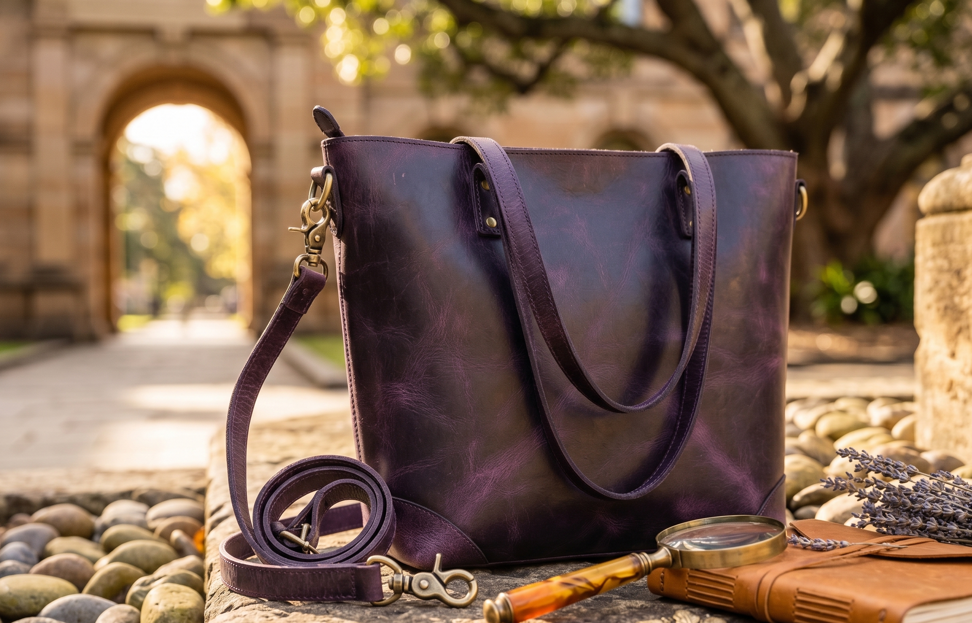 Berry Purple Leather Tote Bag