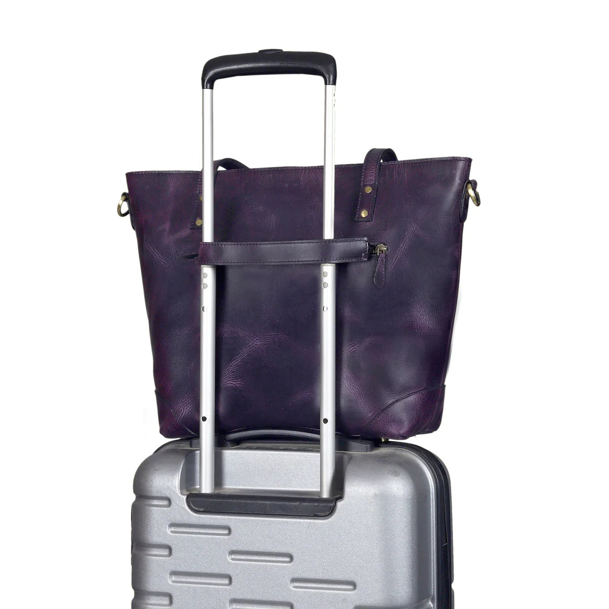 PORTLAND BUFFALO LEATHER TOTE BAG - PURPLE