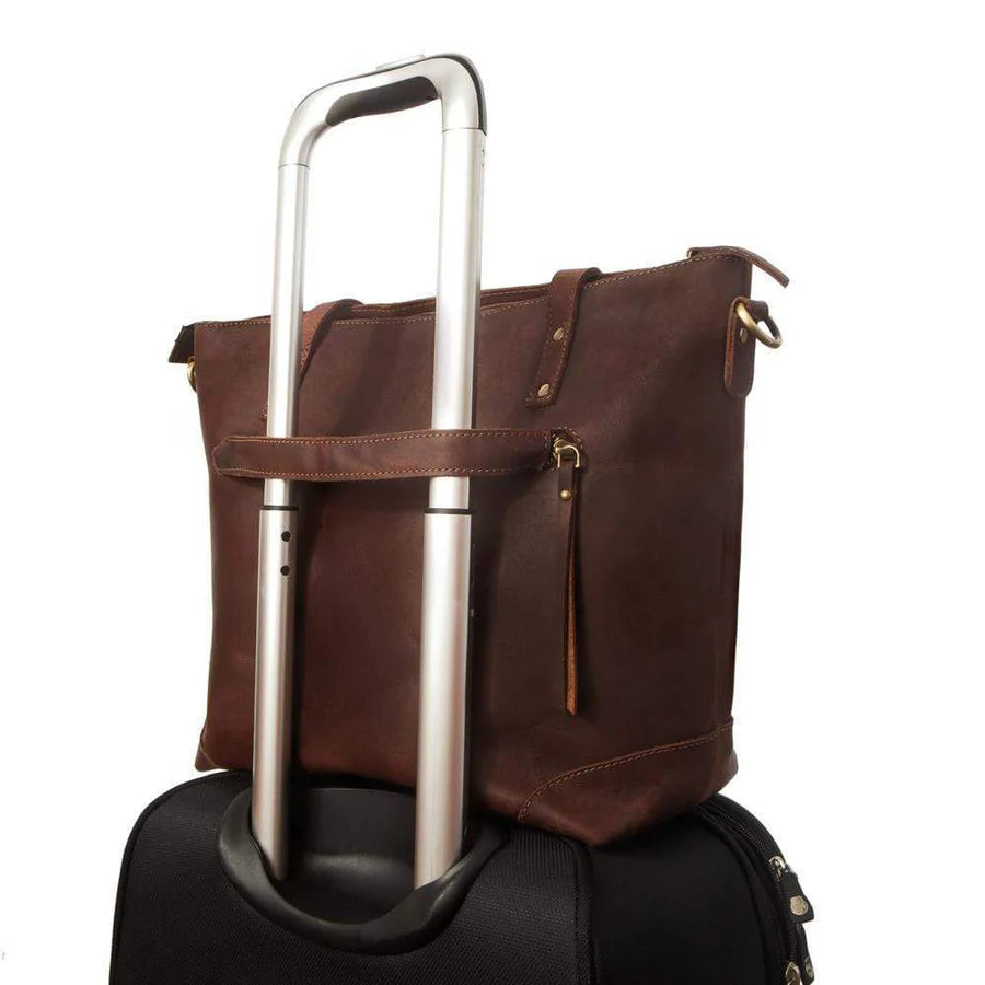 PORTLAND BUFFALO LEATHER TOTE BAG - BROWN