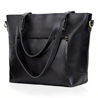 PORTLAND BUFFALO LEATHER TOTE BAG COMBO - BLACK