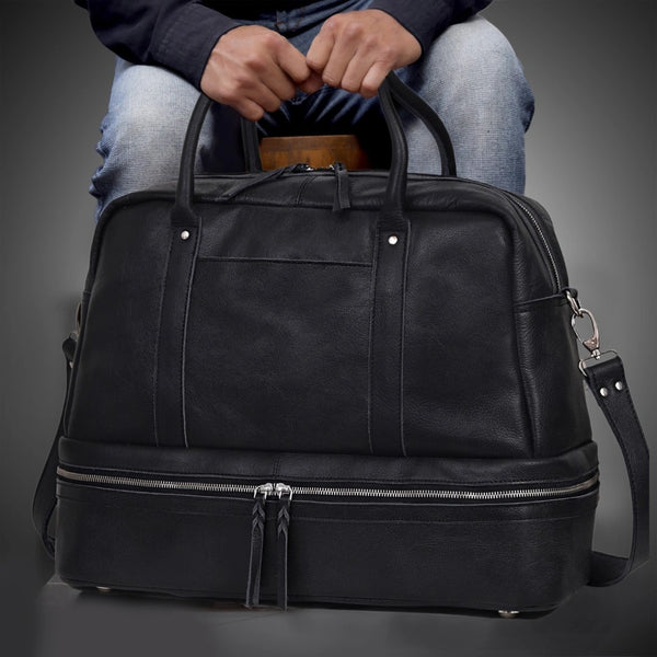 Liverpool Black Leather Duffle Bag For Women